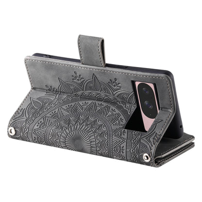 For Google Pixel 9 / 9 Pro Multi-Card Totem Zipper Leather Phone Case(Grey) by buy2fix