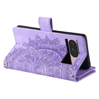 For Google Pixel 9 / 9 Pro Multi-Card Totem Zipper Leather Phone Case(Purple) by buy2fix
