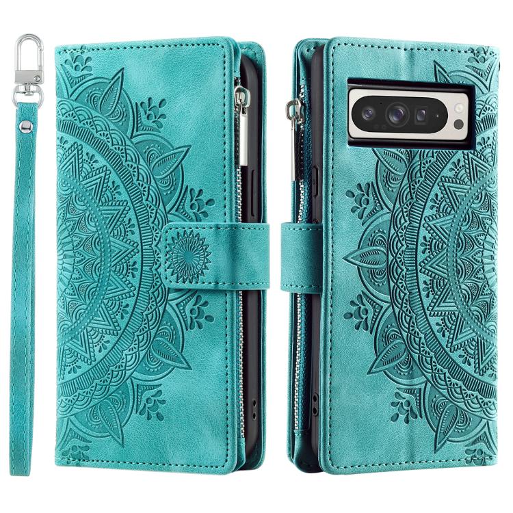 For Google Pixel 10 Pro XL Multi-Card Totem Zipper Leather Phone Case(Green) - Google Cases by buy2fix | Online Shopping UK | buy2fix