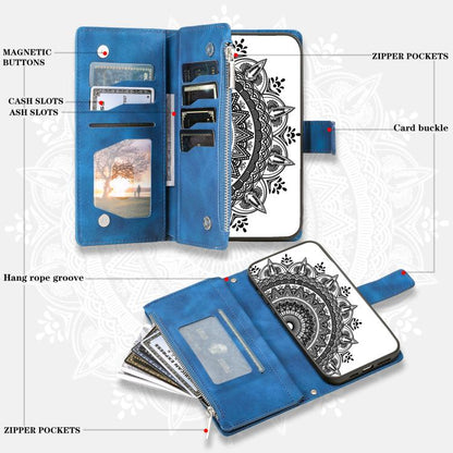 For Google Pixel 10 Pro XL Multi-Card Totem Zipper Leather Phone Case(Blue) - Google Cases by buy2fix | Online Shopping UK | buy2fix