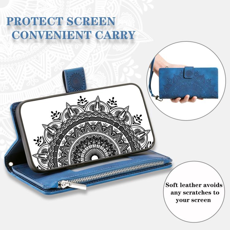 For Google Pixel 10 Pro XL Multi-Card Totem Zipper Leather Phone Case(Blue) - Google Cases by buy2fix | Online Shopping UK | buy2fix