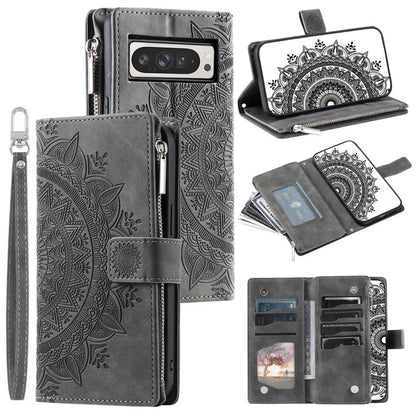For Google Pixel 10 Pro XL Multi-Card Totem Zipper Leather Phone Case(Grey) - Google Cases by buy2fix | Online Shopping UK | buy2fix