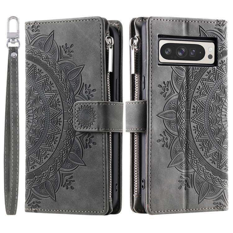 For Google Pixel 10 Pro XL Multi-Card Totem Zipper Leather Phone Case(Grey) - Google Cases by buy2fix | Online Shopping UK | buy2fix
