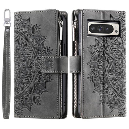 For Google Pixel 10 Pro XL Multi-Card Totem Zipper Leather Phone Case(Grey) - Google Cases by buy2fix | Online Shopping UK | buy2fix