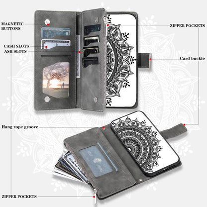 For Google Pixel 10 Pro XL Multi-Card Totem Zipper Leather Phone Case(Grey) - Google Cases by buy2fix | Online Shopping UK | buy2fix