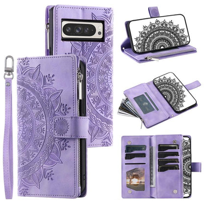 For Google Pixel 10 Pro XL Multi-Card Totem Zipper Leather Phone Case(Purple) - Google Cases by buy2fix | Online Shopping UK | buy2fix