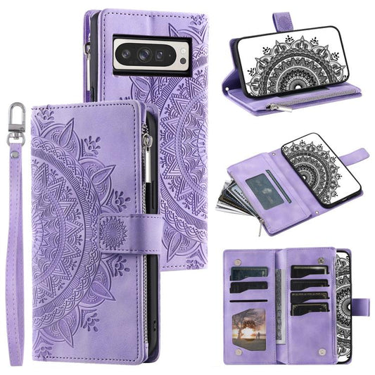 For Google Pixel 10 Pro XL Multi-Card Totem Zipper Leather Phone Case(Purple) - Google Cases by buy2fix | Online Shopping UK | buy2fix