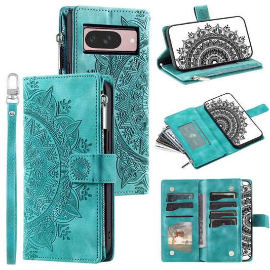 For Google Pixel 10 Multi-Card Totem Zipper Leather Phone Case(Green) - Google Cases by buy2fix | Online Shopping UK | buy2fix