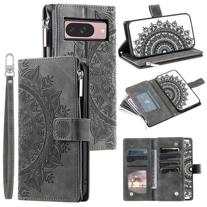 For Google Pixel 10 Multi-Card Totem Zipper Leather Phone Case(Grey) - Google Cases by buy2fix | Online Shopping UK | buy2fix