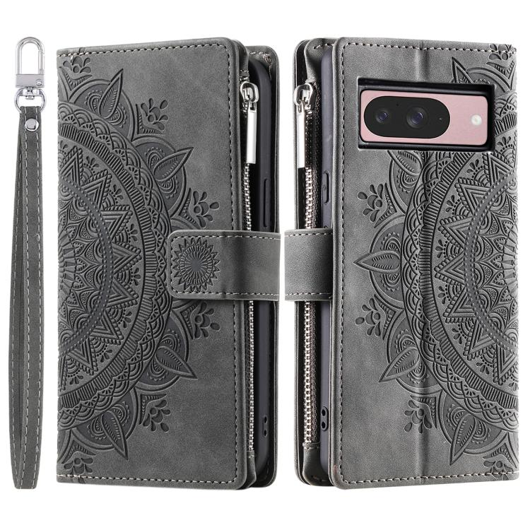 For Google Pixel 10 Multi-Card Totem Zipper Leather Phone Case(Grey) - Google Cases by buy2fix | Online Shopping UK | buy2fix