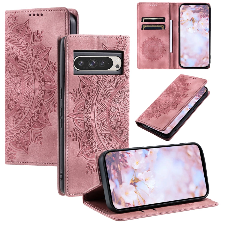 For Google Pixel 9 Pro XL Totem Embossed Magnetic Leather Phone Case(Rose Gold) by buy2fix
