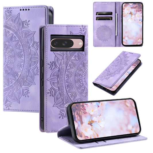 For Google Pixel 9 / 9 Pro Totem Embossed Magnetic Leather Phone Case(Purple) by buy2fix