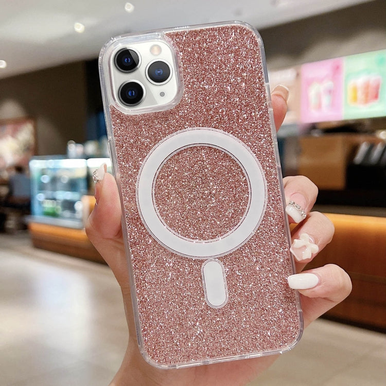 For iPhone 11 Pro Max Acrylic Transparent Glitter MagSafe Phone Case(Pink) by buy2fix