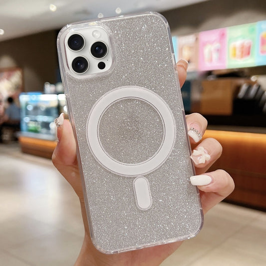For iPhone 16 Pro Acrylic Transparent Glitter MagSafe Phone Case(Silver) - iPhone 16 Pro Cases by buy2fix | Online Shopping UK | buy2fix