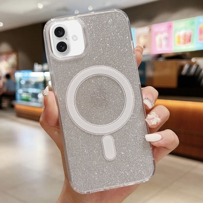 For iPhone 16 Acrylic Transparent Glitter MagSafe Phone Case(Silver) by buy2fix