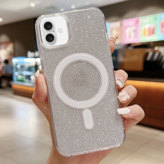 For iPhone 16 Acrylic Transparent Glitter MagSafe Phone Case(Silver) by buy2fix