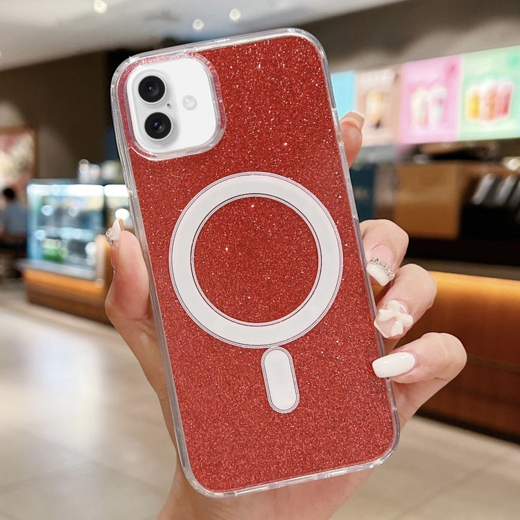 For iPhone 16 Acrylic Transparent Glitter MagSafe Phone Case(Red) by buy2fix