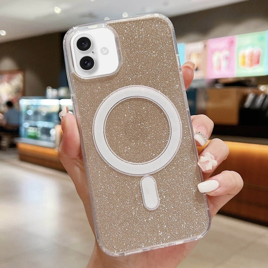 For iPhone 16 Acrylic Transparent Glitter MagSafe Phone Case(Gold) by buy2fix