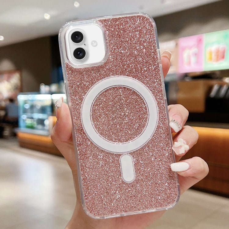 For iPhone 16 Acrylic Transparent Glitter MagSafe Phone Case(Pink) by buy2fix