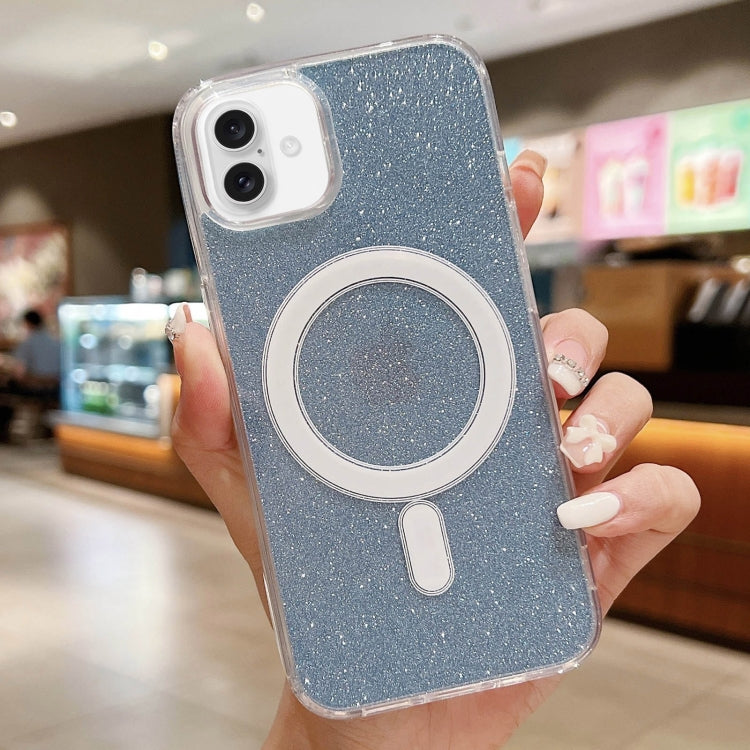 For iPhone 16 Acrylic Transparent Glitter MagSafe Phone Case(Blue) by buy2fix