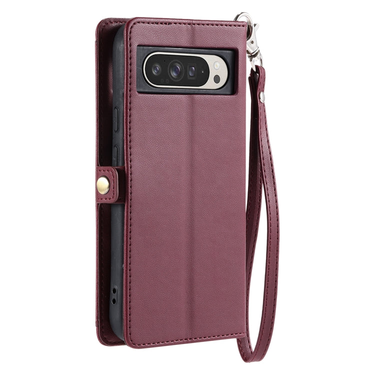 For Google Pixel 9 Pro XL Wallet Multi-card Slot Leather Phone Case with Lanyard(Wine Red) by buy2fix
