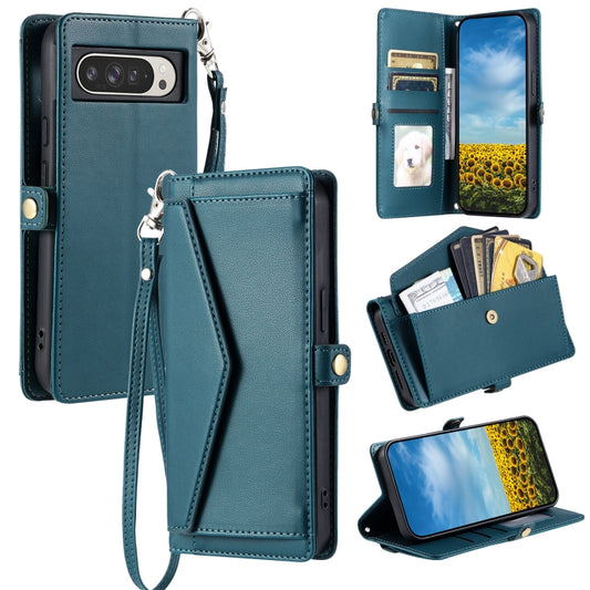For Google Pixel 9 Pro XL Wallet Multi-card Slot Leather Phone Case with Lanyard(Green) by buy2fix