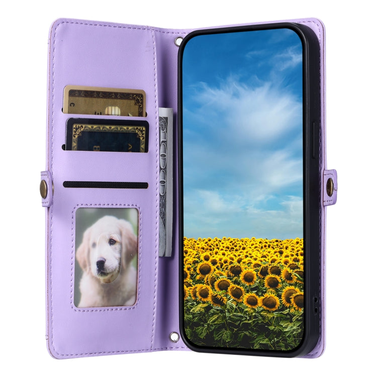 For Google Pixel 9 Pro XL Wallet Multi-card Slot Leather Phone Case with Lanyard(Purple) by buy2fix