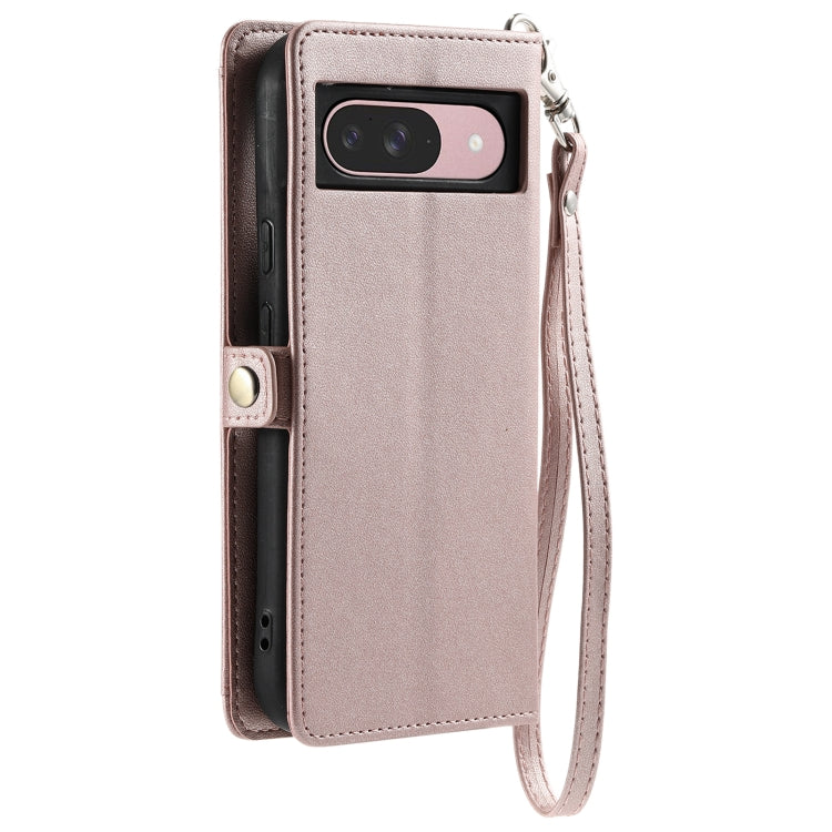 For Google Pixel 9 / 9 Pro Wallet Multi-card Slot Leather Phone Case with Lanyard(Rose Gold) by buy2fix
