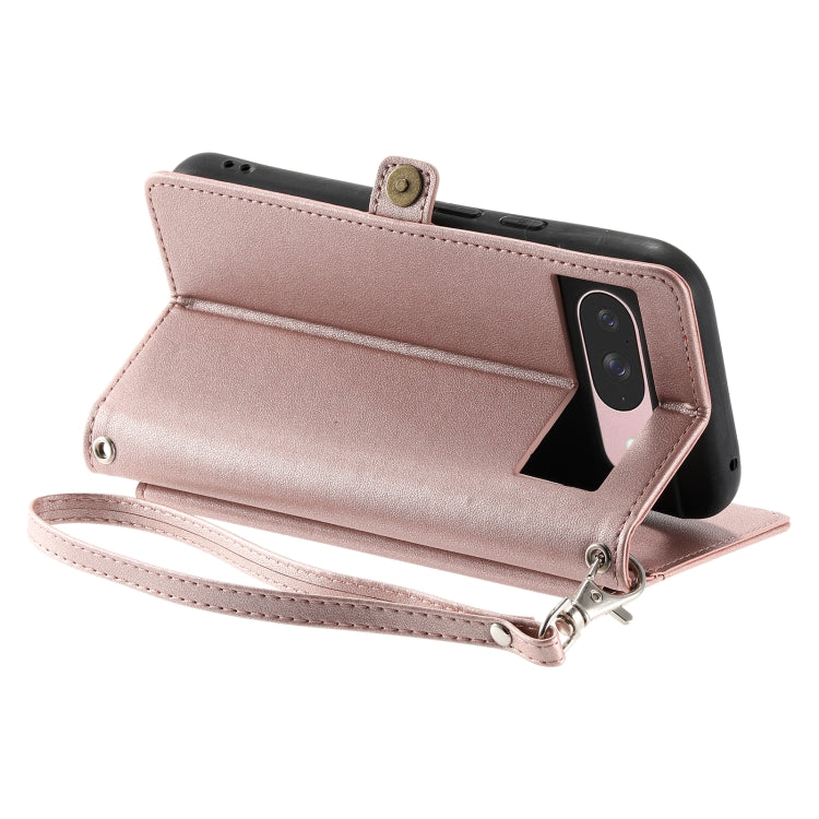 For Google Pixel 9 / 9 Pro Wallet Multi-card Slot Leather Phone Case with Lanyard(Rose Gold) by buy2fix