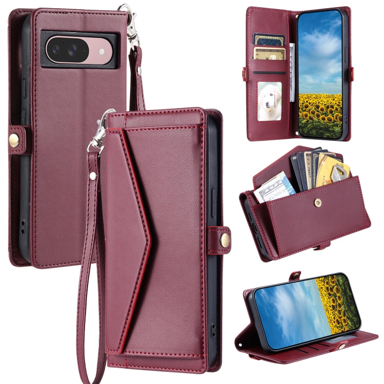 For Google Pixel 9 / 9 Pro Wallet Multi-card Slot Leather Phone Case with Lanyard(Wine Red) by buy2fix
