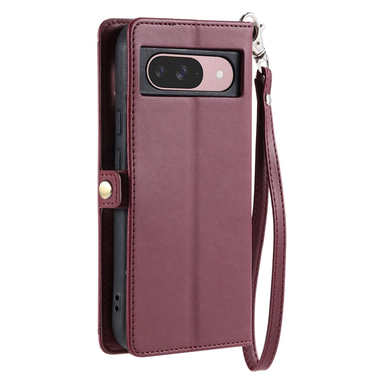 For Google Pixel 9 / 9 Pro Wallet Multi-card Slot Leather Phone Case with Lanyard(Wine Red) by buy2fix