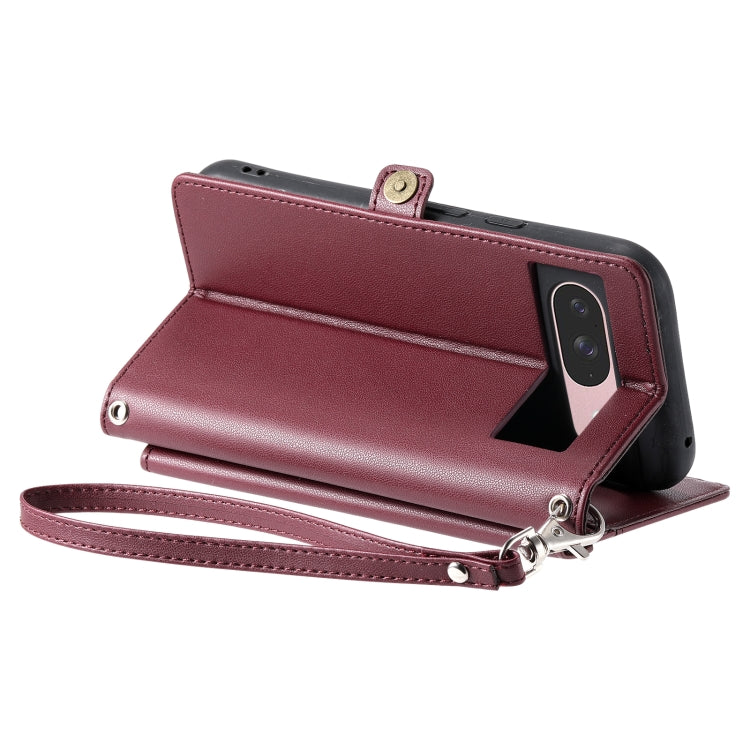 For Google Pixel 9 / 9 Pro Wallet Multi-card Slot Leather Phone Case with Lanyard(Wine Red) by buy2fix
