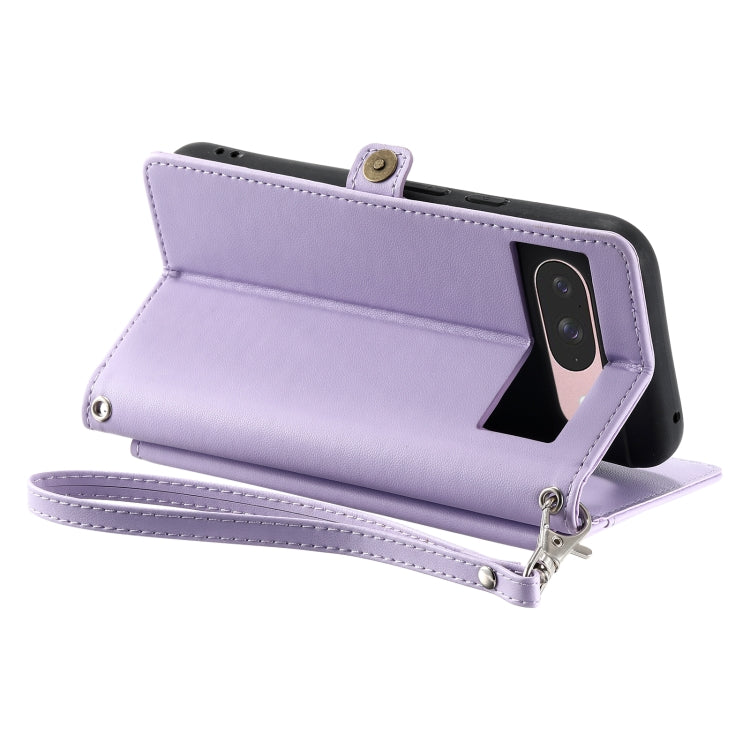 For Google Pixel 9 / 9 Pro Wallet Multi-card Slot Leather Phone Case with Lanyard(Purple) by buy2fix
