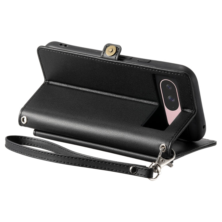For Google Pixel 9 / 9 Pro Wallet Multi-card Slot Leather Phone Case with Lanyard(Black) by buy2fix