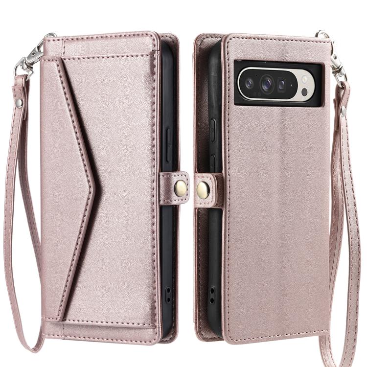 For Google Pixel 10 Pro XL Wallet Multi-card Slot Leather Phone Case with Lanyard(Rose Gold) - Google Cases by buy2fix | Online Shopping UK | buy2fix