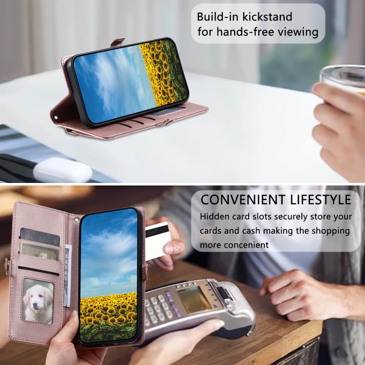 For Google Pixel 10 Pro XL Wallet Multi-card Slot Leather Phone Case with Lanyard(Rose Gold) - Google Cases by buy2fix | Online Shopping UK | buy2fix