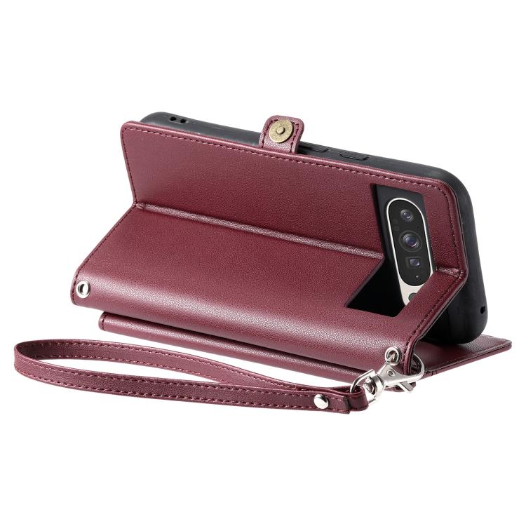 For Google Pixel 10 Pro XL Wallet Multi-card Slot Leather Phone Case with Lanyard(Wine Red) - Google Cases by buy2fix | Online Shopping UK | buy2fix