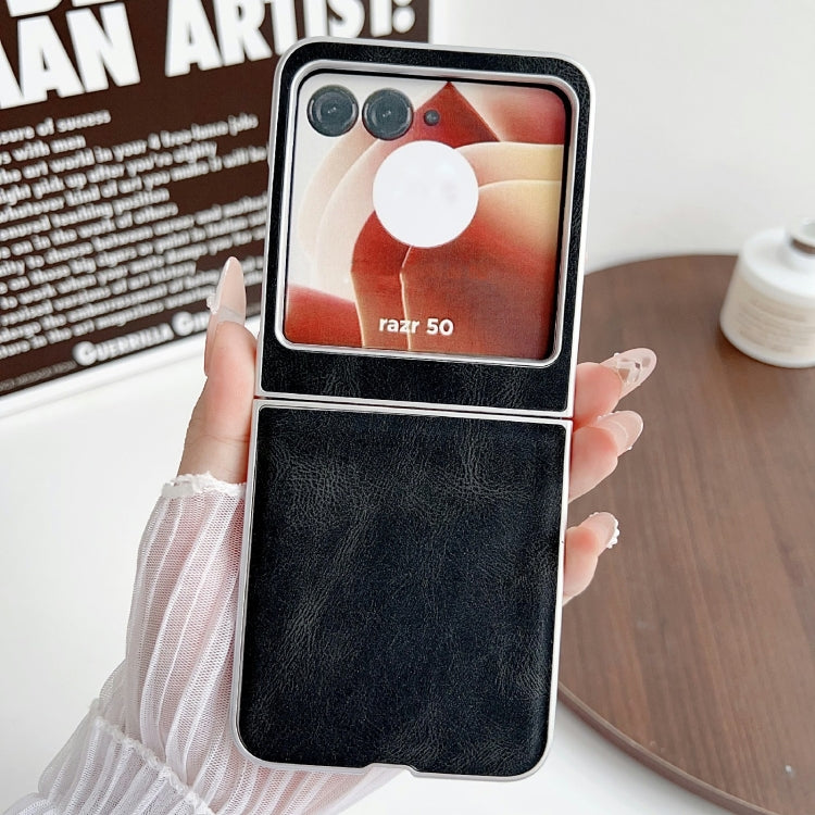 For Motorola Razr 50 Metallic Paint Skin Feel Leather Phone Case(Black) by buy2fix