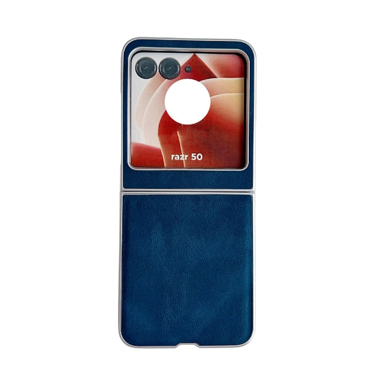 For Motorola Razr 50 Metallic Paint Skin Feel Leather Phone Case(Blue) by buy2fix