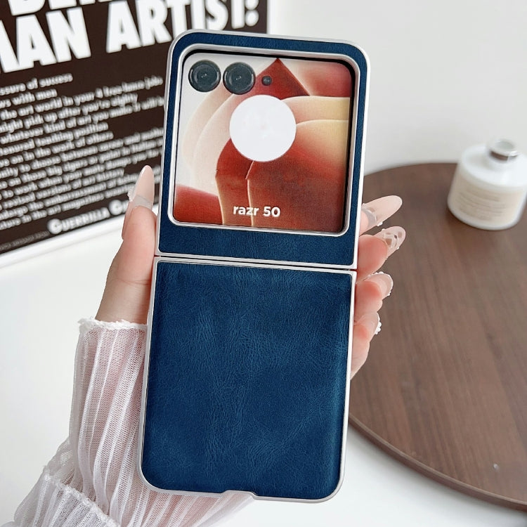 For Motorola Razr 50 Metallic Paint Skin Feel Leather Phone Case(Blue) by buy2fix