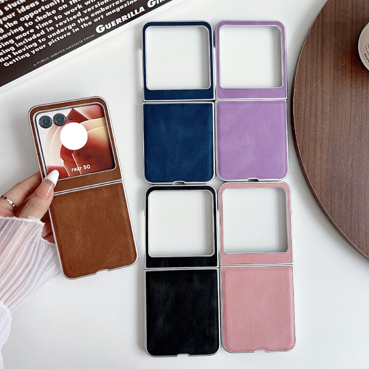 For Motorola Razr 50 Metallic Paint Skin Feel Leather Phone Case(Blue) by buy2fix