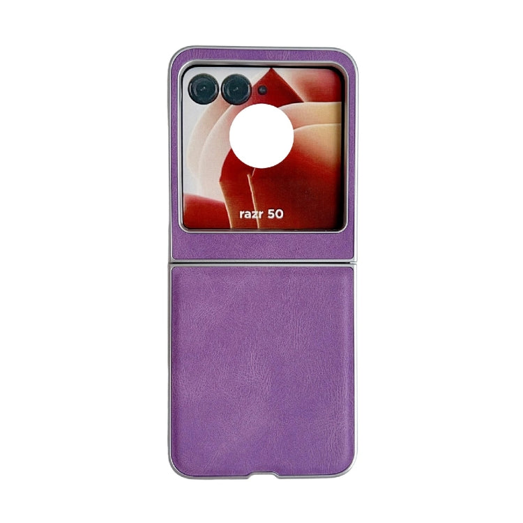 For Motorola Razr 50 Metallic Paint Skin Feel Leather Phone Case(Purple) by buy2fix