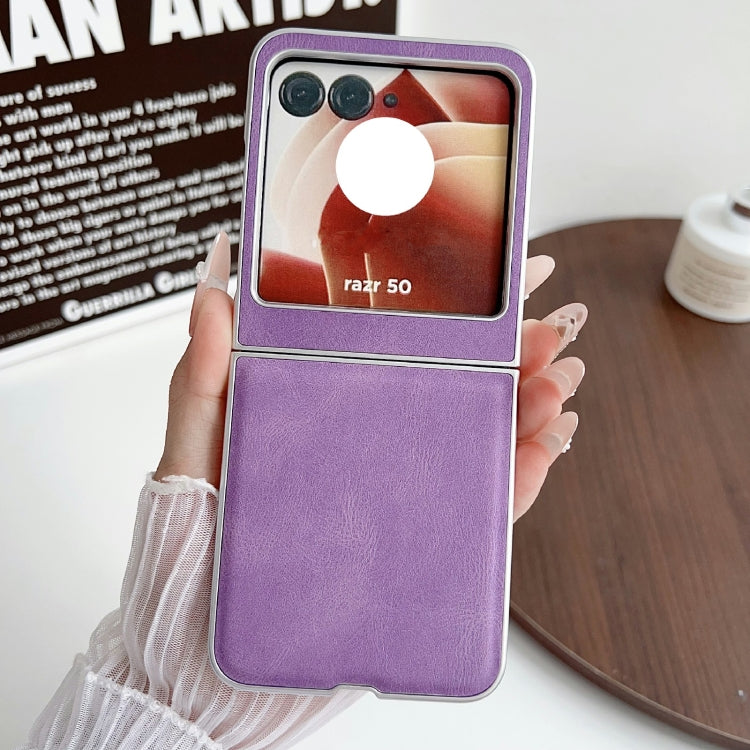 For Motorola Razr 50 Metallic Paint Skin Feel Leather Phone Case(Purple) by buy2fix