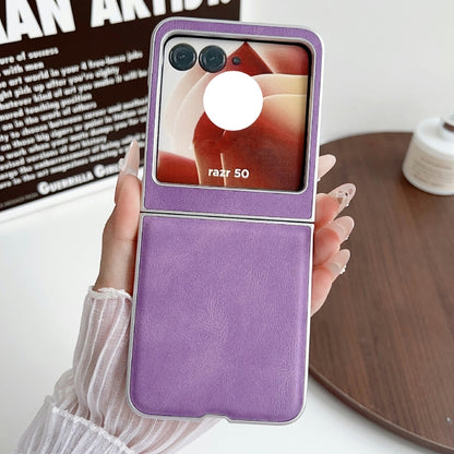 For Motorola Razr 50 Metallic Paint Skin Feel Leather Phone Case(Purple) by buy2fix
