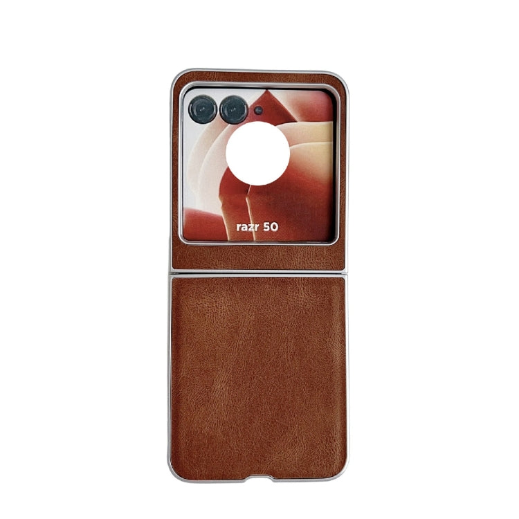 For Motorola Razr 50 Metallic Paint Skin Feel Leather Phone Case(Brown) by buy2fix