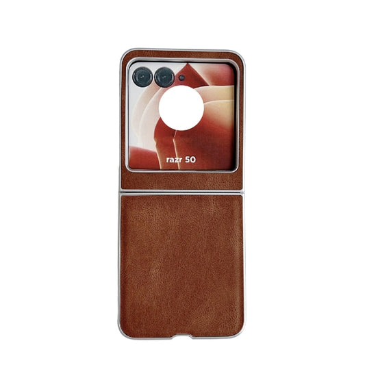 For Motorola Razr 50 Metallic Paint Skin Feel Leather Phone Case(Brown) by buy2fix