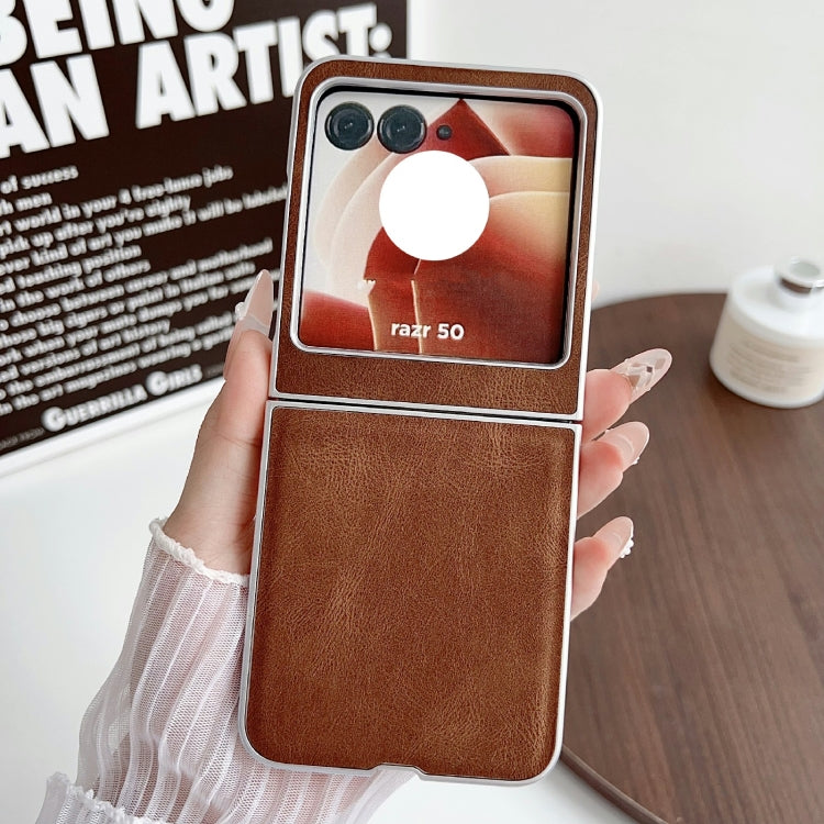 For Motorola Razr 50 Metallic Paint Skin Feel Leather Phone Case(Brown) by buy2fix