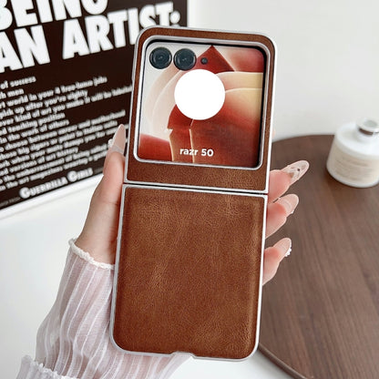 For Motorola Razr 50 Metallic Paint Skin Feel Leather Phone Case(Brown) by buy2fix