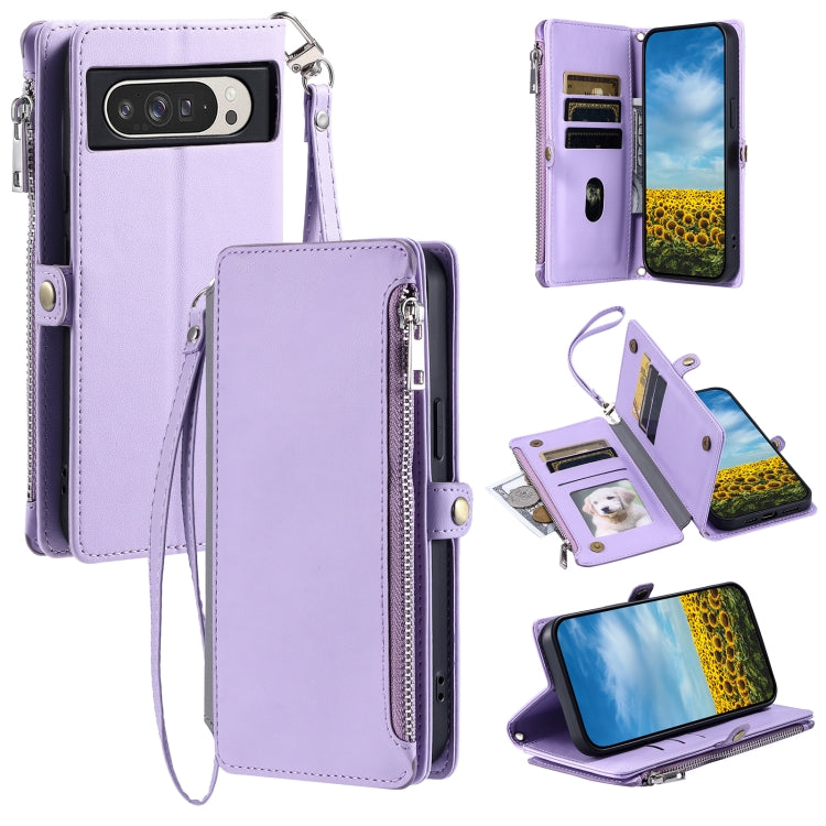 For Google Pixel 9 Pro XL Leather Stitching Multi-card Slot Zipper Phone Case(Purple) by buy2fix
