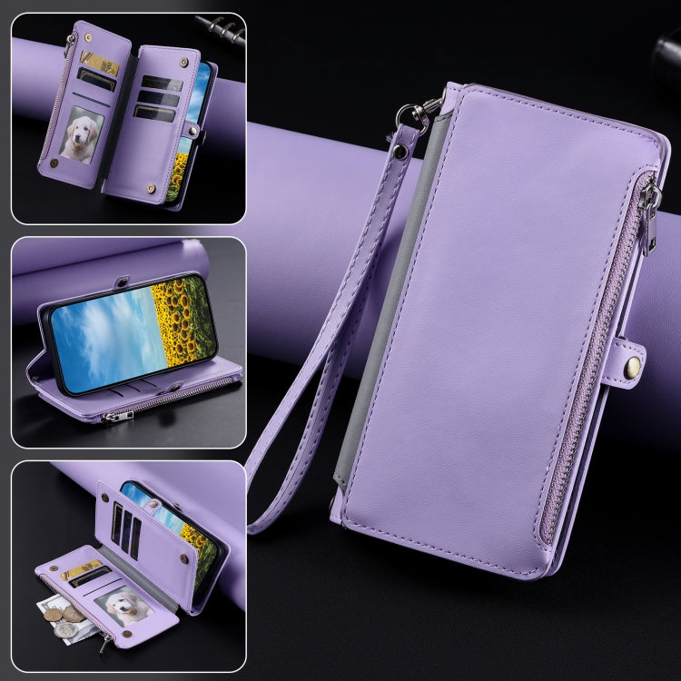 For Google Pixel 9 Pro XL Leather Stitching Multi-card Slot Zipper Phone Case(Purple) by buy2fix